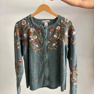 Embroidered Charcoal Cardigan